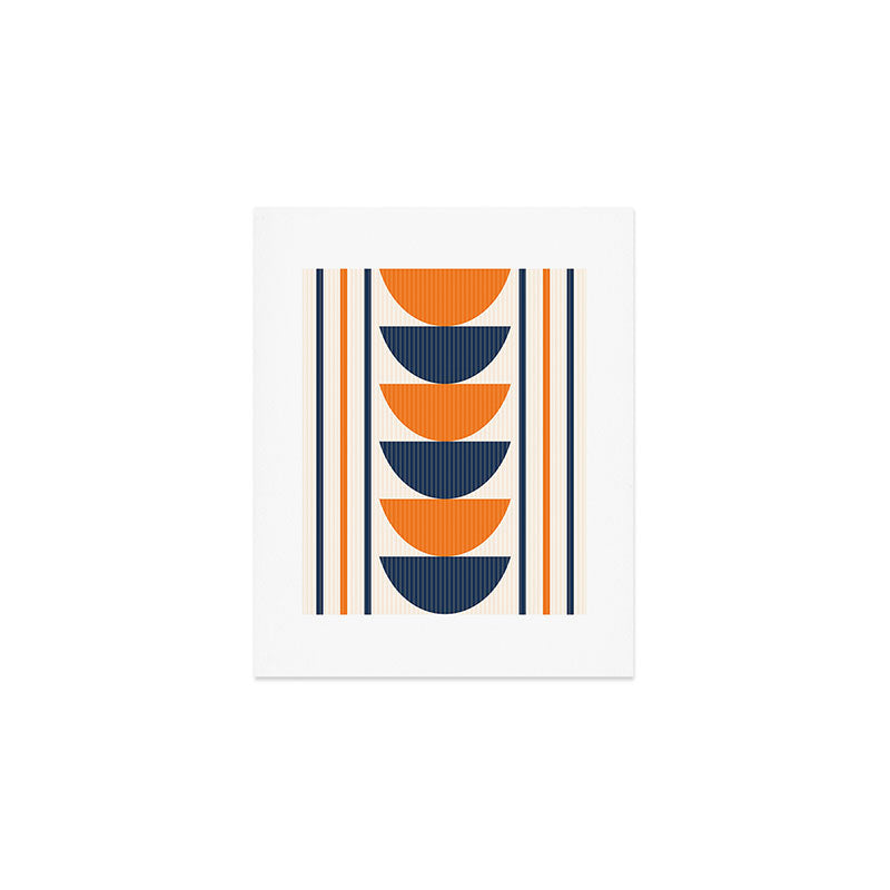 Abstract Shapes 76 in Orange and Navy Blue (Moon Phase Geometric Abstraction) Art Print Gallery Image 1