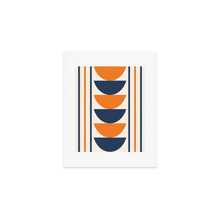 Abstract Shapes 76 in Orange and Navy Blue (Moon Phase Geometric Abstraction) Art Print Gallery Image 1
