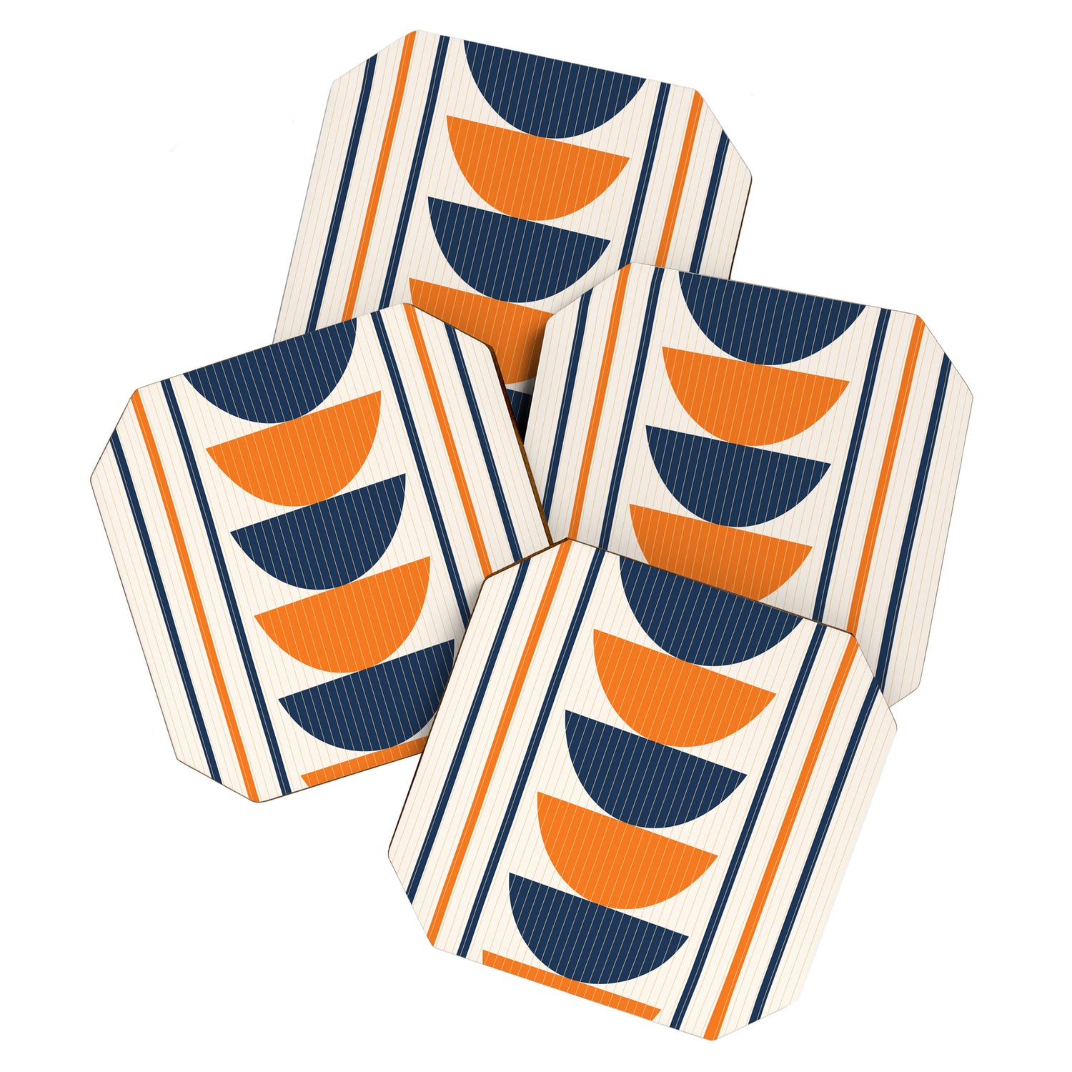 Abstract Shapes 76 in Orange and Navy Blue (Moon Phase Geometric Abstraction) Coaster Gallery Image 1