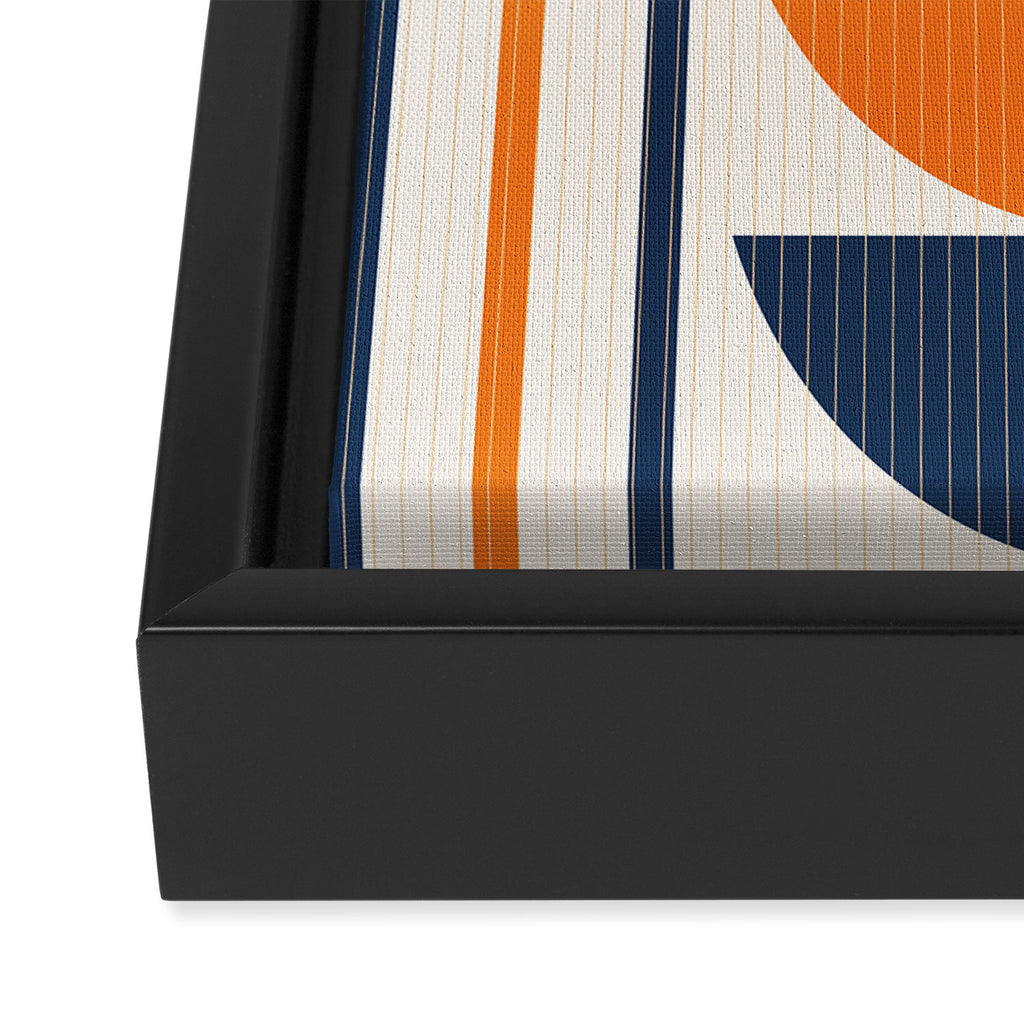 Abstract Shapes 76 in Orange and Navy Blue (Moon Phase Geometric Abstraction) Framed Canvas Print Gallery Image 3