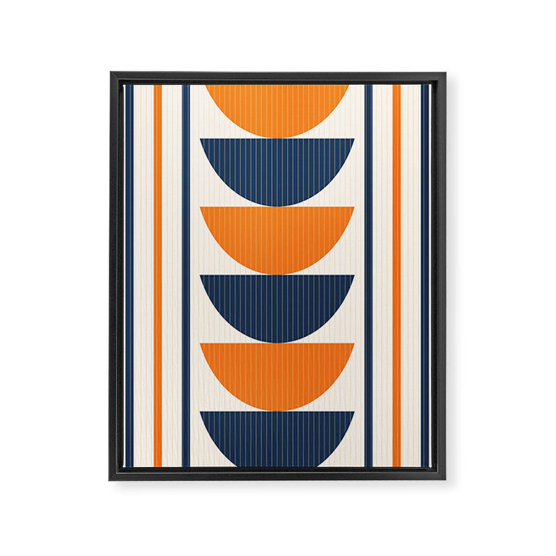 Abstract Shapes 76 in Orange and Navy Blue (Moon Phase Geometric Abstraction) Framed Canvas Print Gallery Image 8