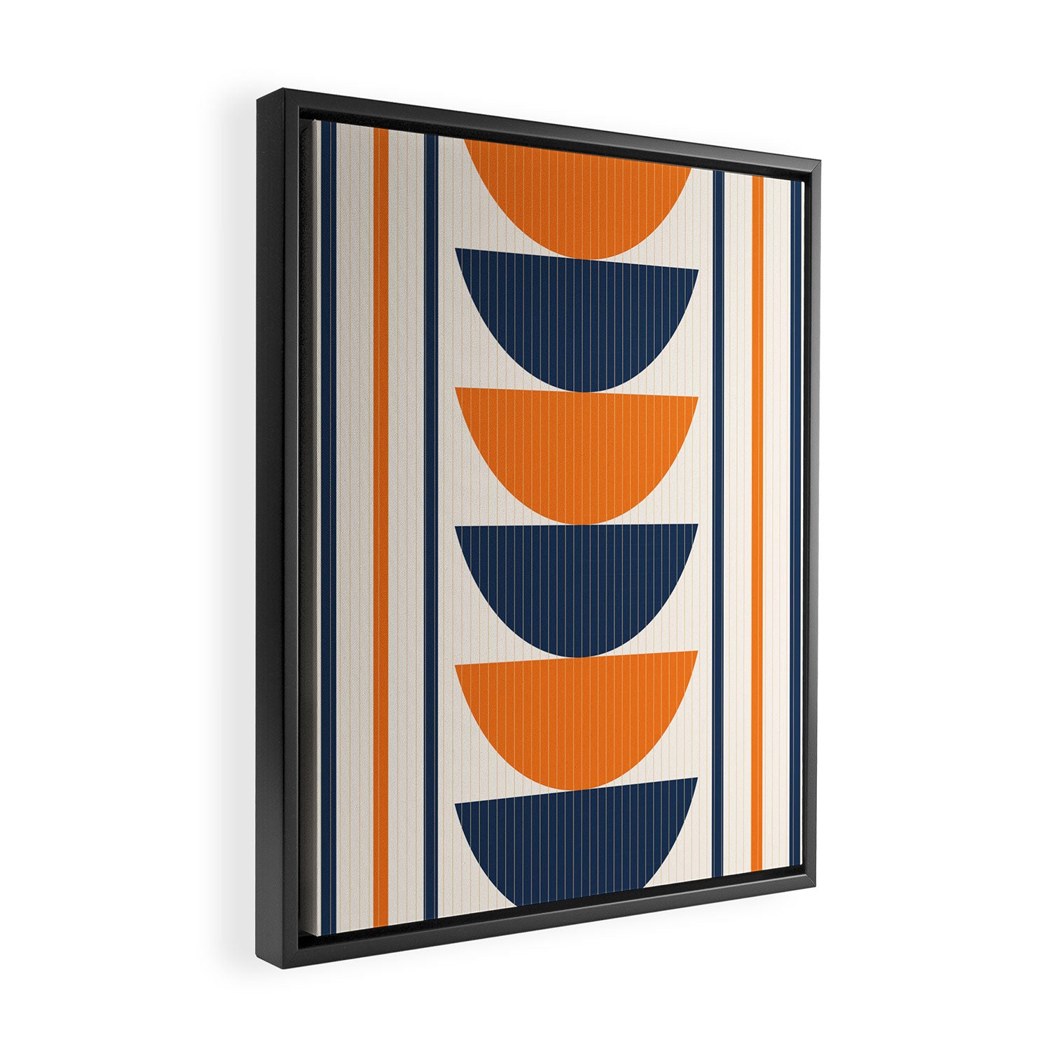 Abstract Shapes 76 in Orange and Navy Blue (Moon Phase Geometric Abstraction) Framed Canvas Print Gallery Image 2