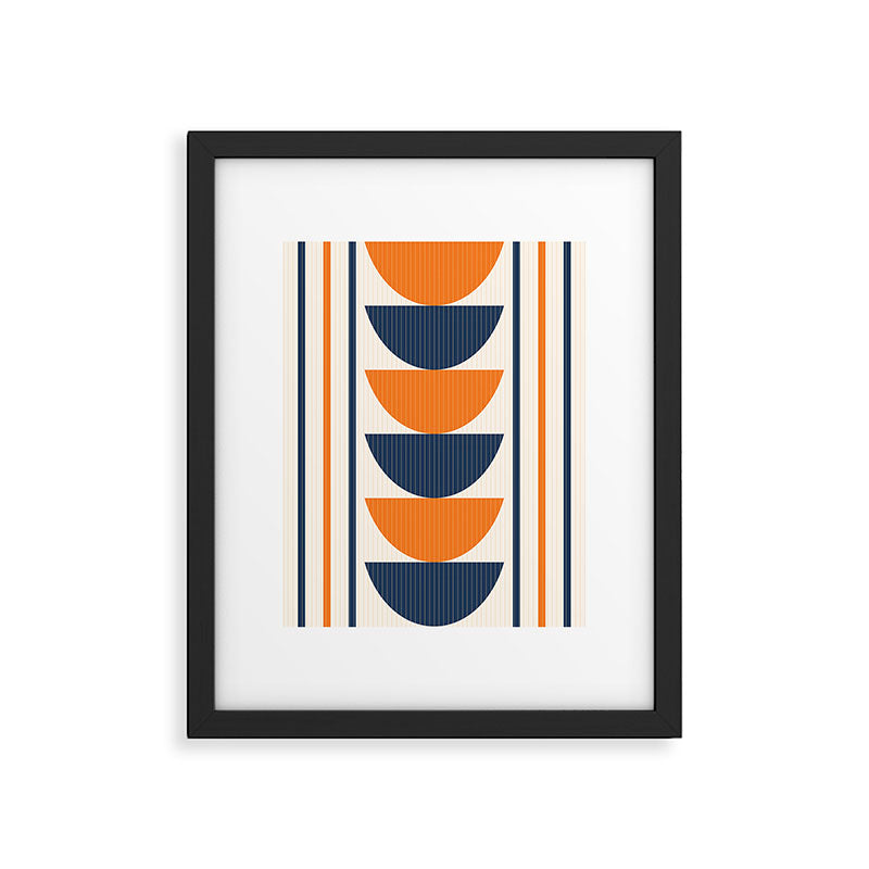 Abstract Shapes 76 in Orange and Navy Blue (Moon Phase Geometric Abstraction) Framed Art Print Gallery Image 6