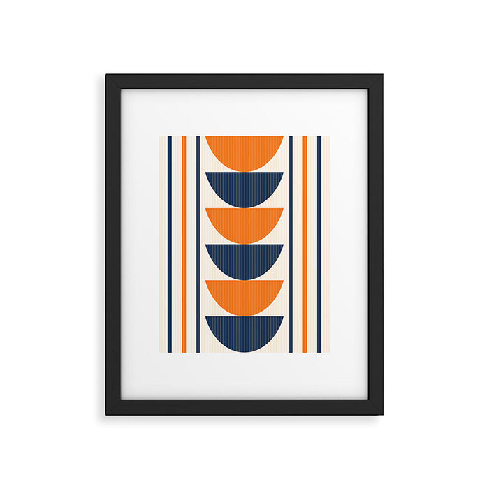 Abstract Shapes 76 in Orange and Navy Blue (Moon Phase Geometric Abstraction) Framed Art Print Gallery Image 1