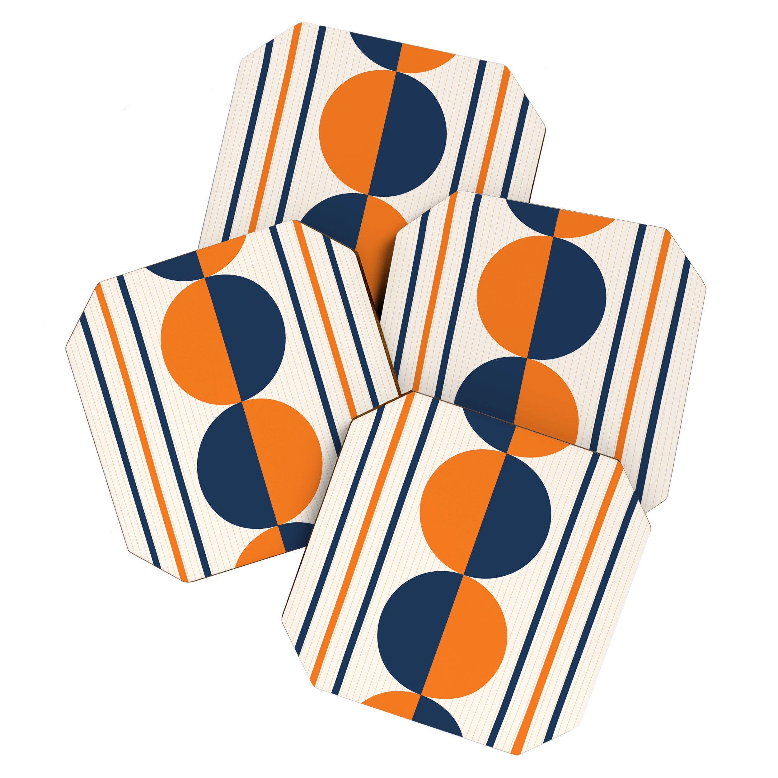 Abstract Shapes 78 in Orange and Navy Blue Coaster Gallery Image 1
