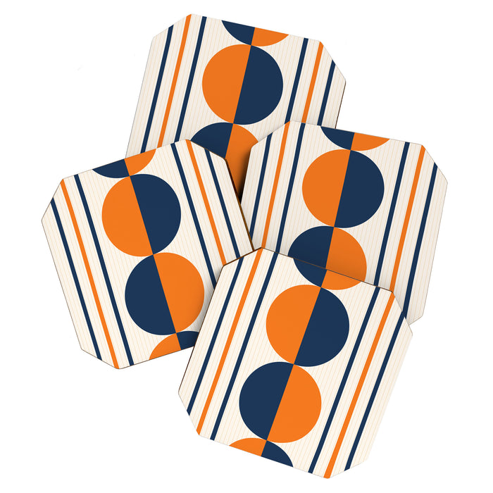 Abstract Shapes 78 in Orange and Navy Blue Coaster Gallery Image 1