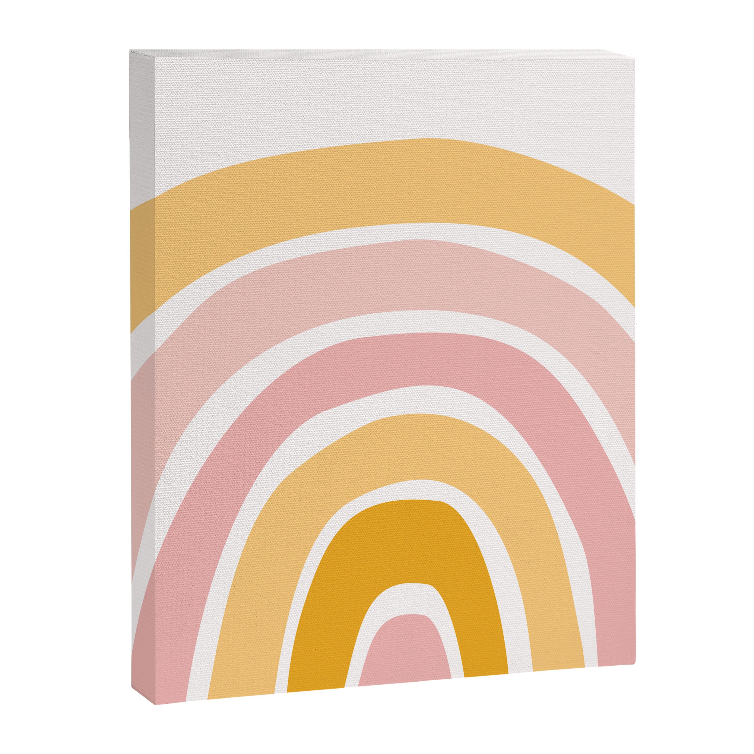 Abstract Shapes 94 in Mustard Yellow and Pale Pink (Rainbow Abstraction) Canvas Print Gallery Image 8