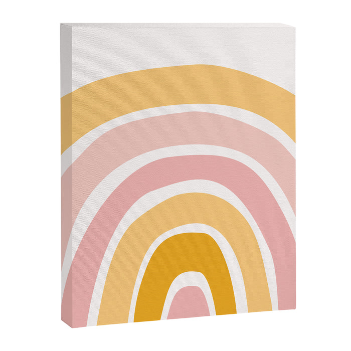Abstract Shapes 94 in Mustard Yellow and Pale Pink (Rainbow Abstraction) Canvas Print Gallery Image 1