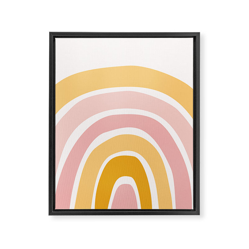 Abstract Shapes 94 in Mustard Yellow and Pale Pink (Rainbow Abstraction) Framed Canvas Print Gallery Image 8