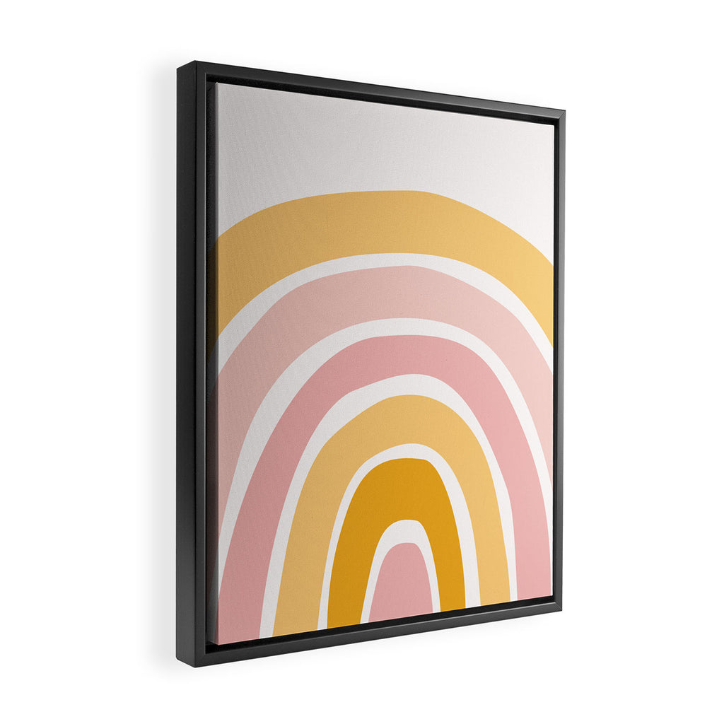 Abstract Shapes 94 in Mustard Yellow and Pale Pink (Rainbow Abstraction) Framed Canvas Print Gallery Image 2