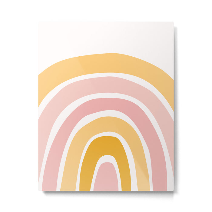 Abstract Shapes 94 in Mustard Yellow and Pale Pink (Rainbow Abstraction) Metal Print Gallery Image 1