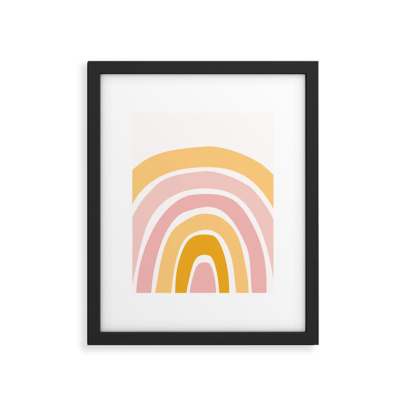 Abstract Shapes 94 in Mustard Yellow and Pale Pink (Rainbow Abstraction) Framed Art Print Gallery Image 6