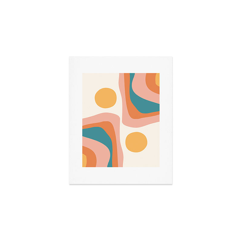 Abstract Wavy Rainbow and Sun Pattern in retro theme Art Print Gallery Image 1