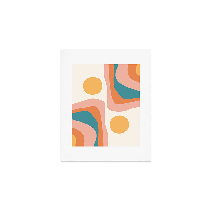 Abstract Wavy Rainbow and Sun Pattern in retro theme Art Print Gallery Image 1