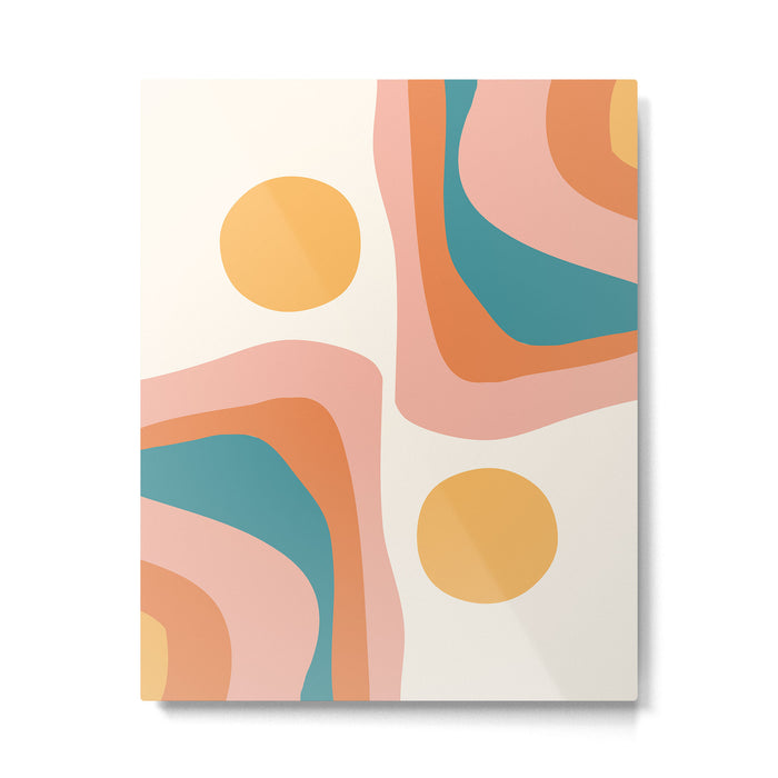 Abstract Wavy Rainbow and Sun Pattern in retro theme Metal Print Gallery Image 1