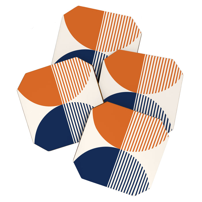 Abstraction Shapes 116 in Navy Blue Orange (Moon Phase Abstract)  Coaster Gallery Image 1