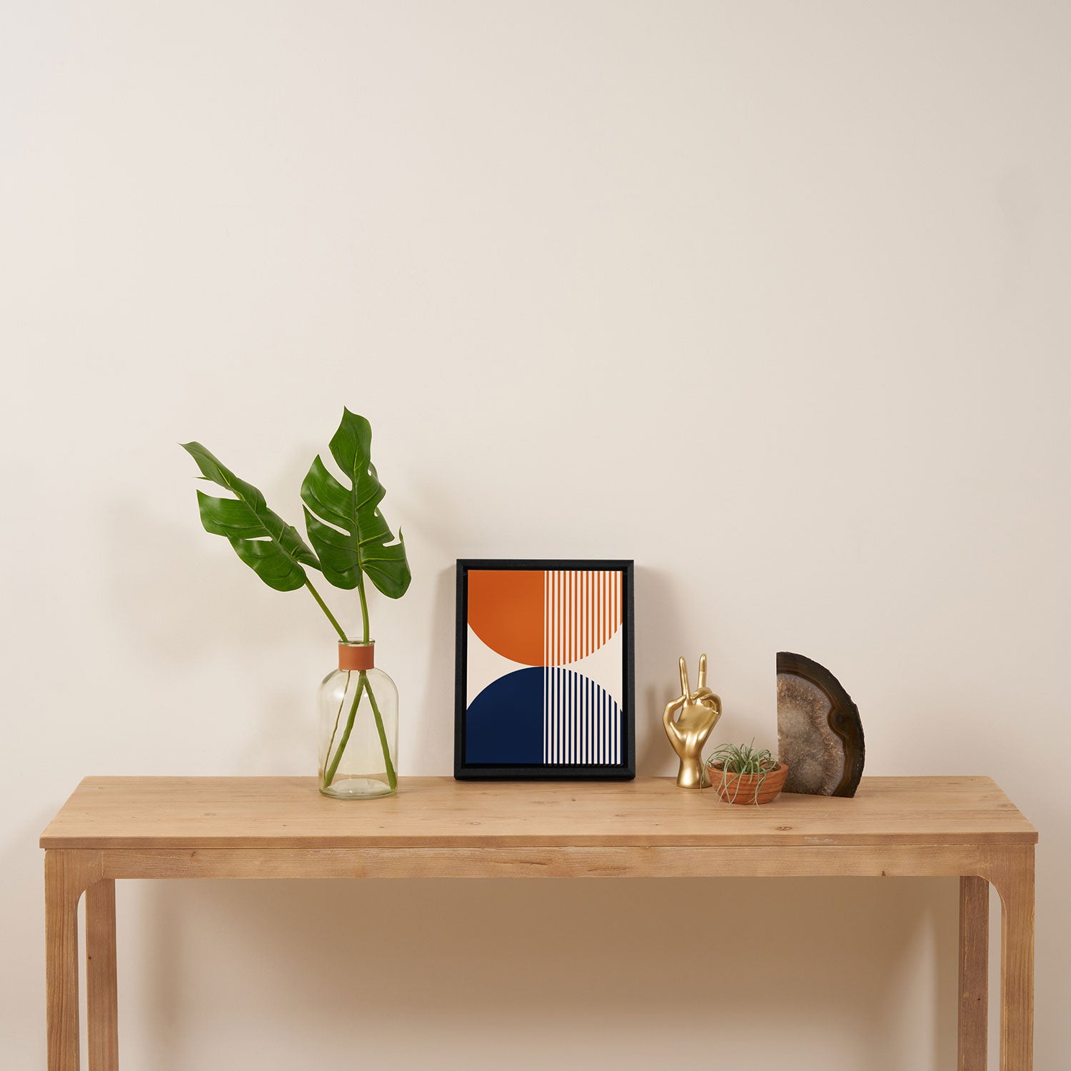 Abstraction Shapes 116 in Navy Blue Orange (Moon Phase Abstract)  Framed Canvas Print Gallery Image 4