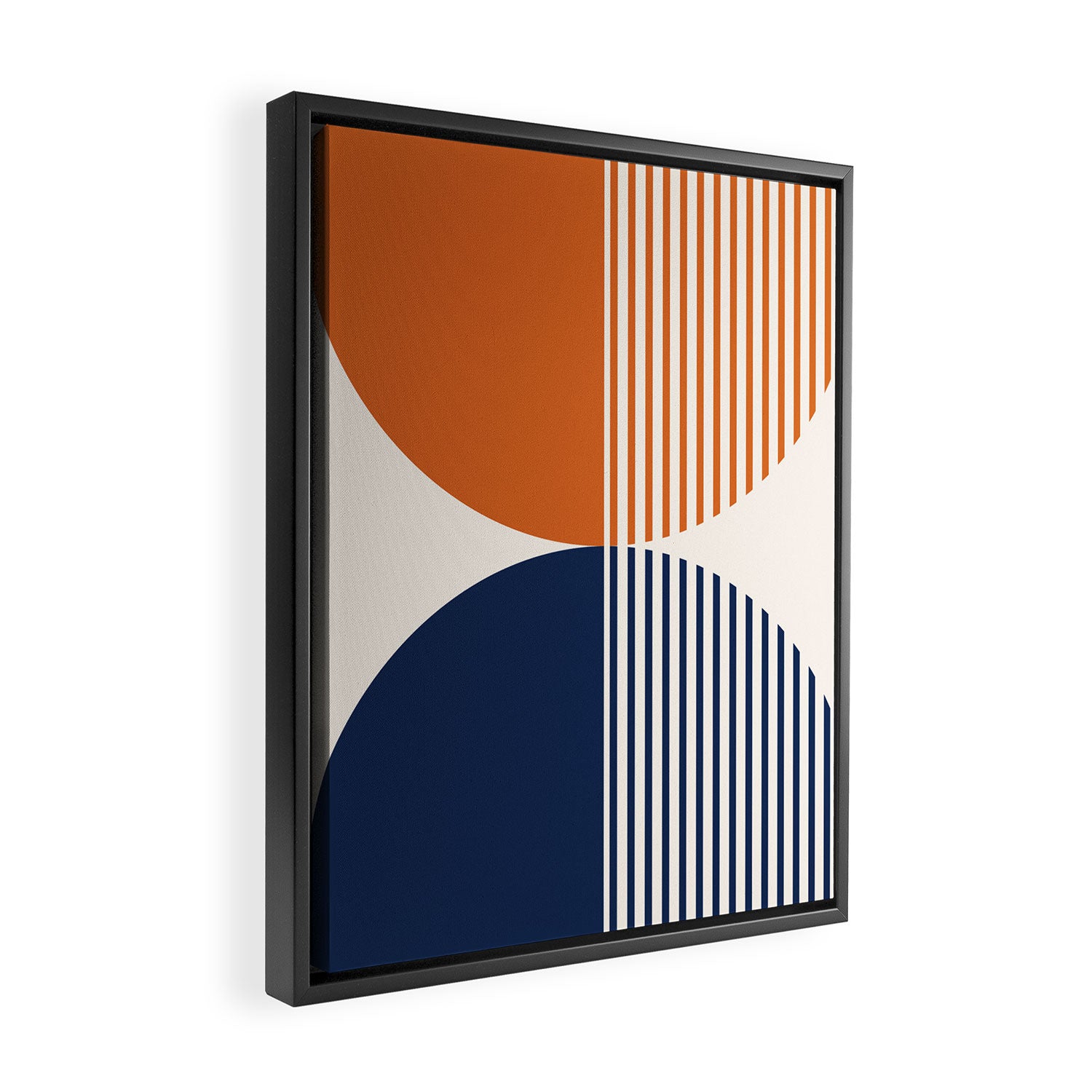 Abstraction Shapes 116 in Navy Blue Orange (Moon Phase Abstract)  Framed Canvas Print Gallery Image 2