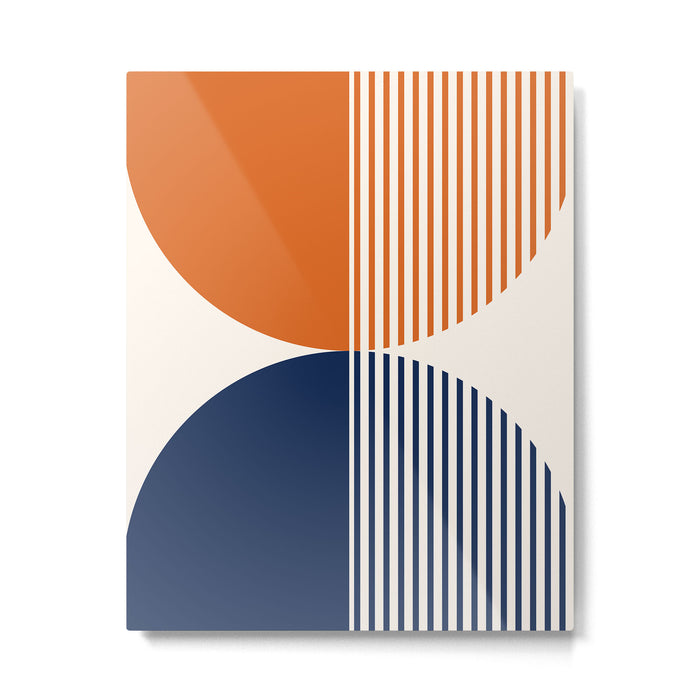 Abstraction Shapes 116 in Navy Blue Orange (Moon Phase Abstract)  Metal Print Gallery Image 1