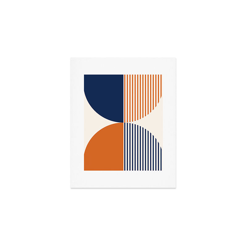 Abstraction Shapes 135 in Navy Blue Orange (Moon Phase Abstract)  Art Print Gallery Image 1