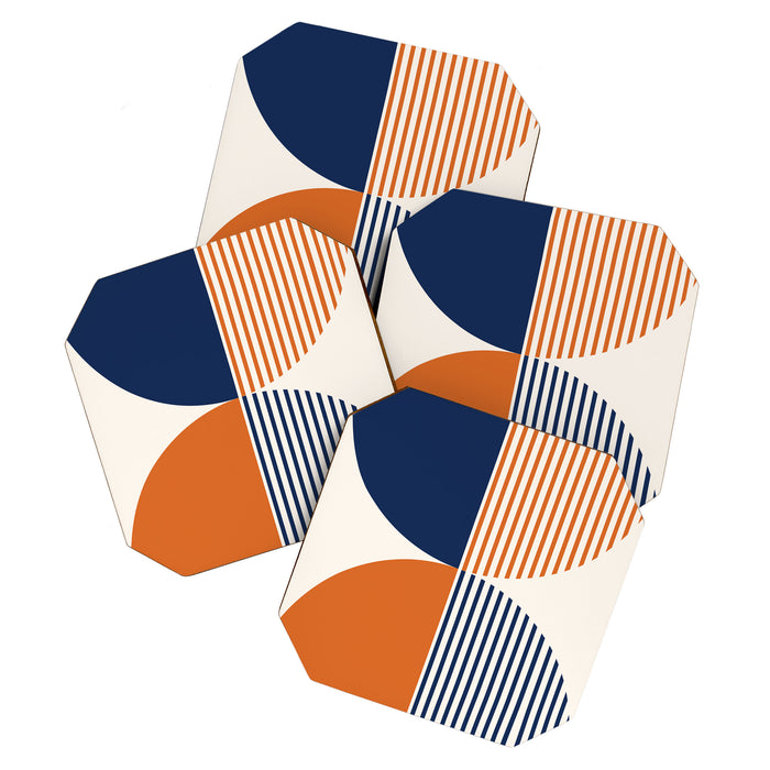 Abstraction Shapes 135 in Navy Blue Orange (Moon Phase Abstract)  Coaster Gallery Image 1