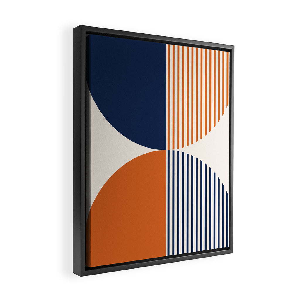 Abstraction Shapes 135 in Navy Blue Orange (Moon Phase Abstract)  Framed Canvas Print Gallery Image 2
