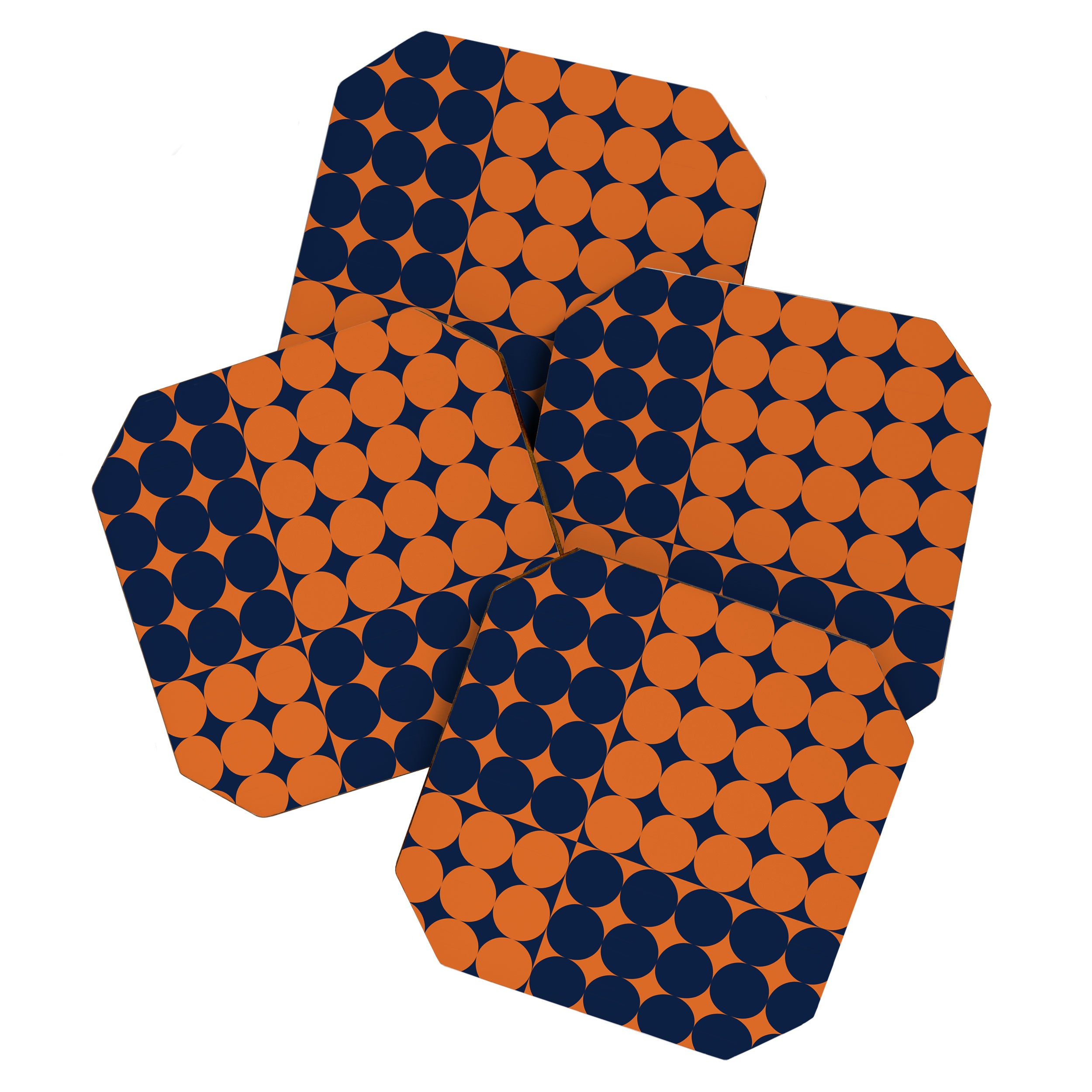 Abstraction Shapes 30 in vintage Orange and Navy Blue Coaster Gallery Image 1
