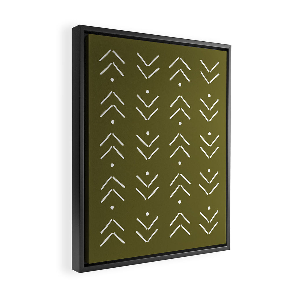 Arrow Lines Pattern Design 7 in olive green Framed Canvas Print Gallery Image 2