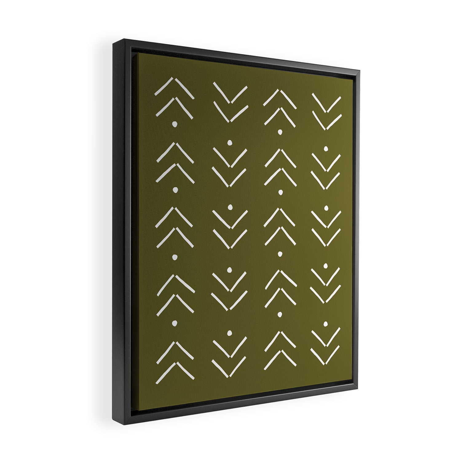 Arrow Lines Pattern Design 7 in olive green Framed Canvas Print Gallery Image 2