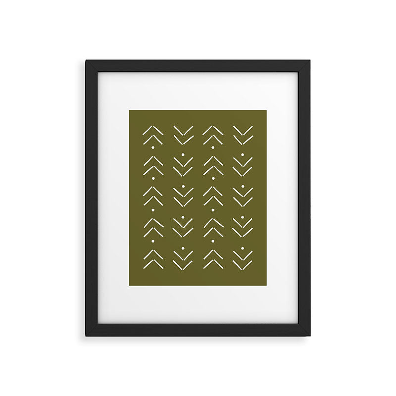 Arrow Lines Pattern Design 7 in olive green Framed Art Print Gallery Image 6