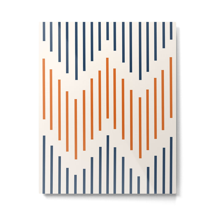 Geometric Arrow Lines 2 in Navy Blue Orange Metal Print Gallery Image 1