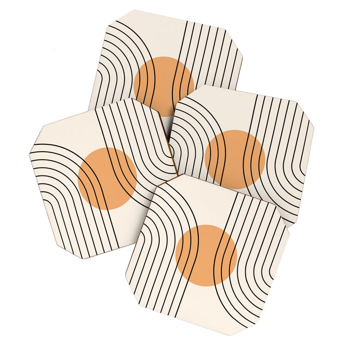 Geometric Lines in Black and Beige 14 (Rainbow and Sun Abstraction) Coaster Gallery Image 1