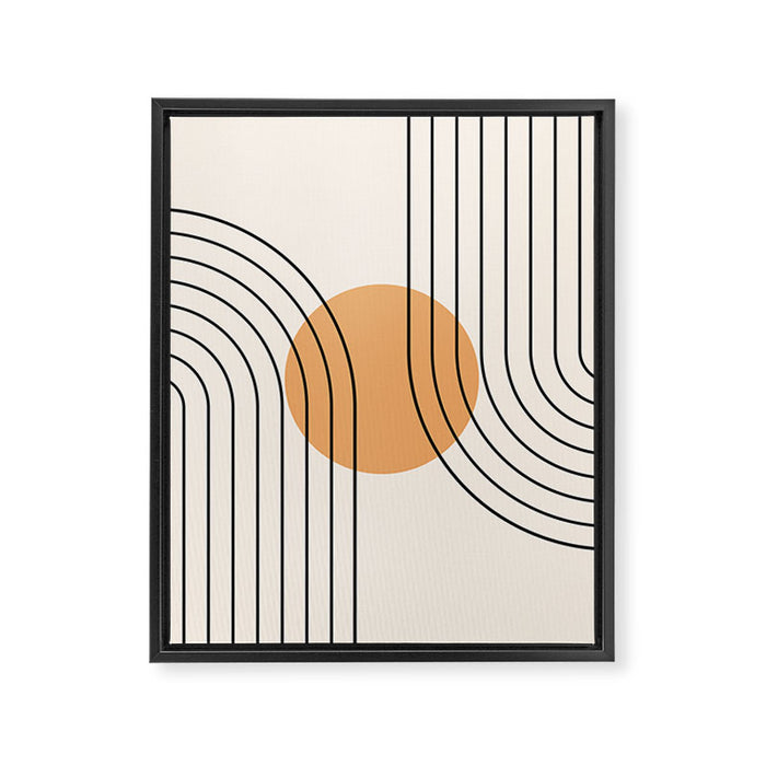 Geometric Lines in Black and Beige 14 (Rainbow and Sun Abstraction) Framed Canvas Print Gallery Image 1
