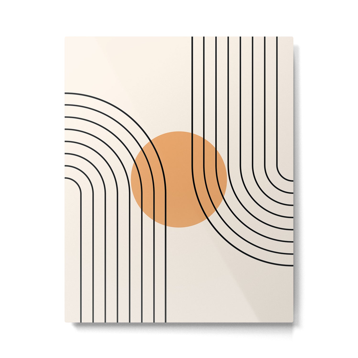 Geometric Lines in Black and Beige 14 (Rainbow and Sun Abstraction) Metal Print Gallery Image 6