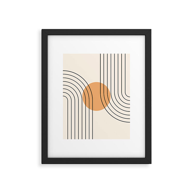 Geometric Lines in Black and Beige 14 (Rainbow and Sun Abstraction) Framed Art Print Gallery Image 6