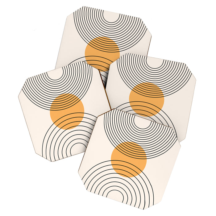 Geometric Lines in Black and Beige 29 (Rainbow and Sun Abstraction) Coaster Gallery Image 1