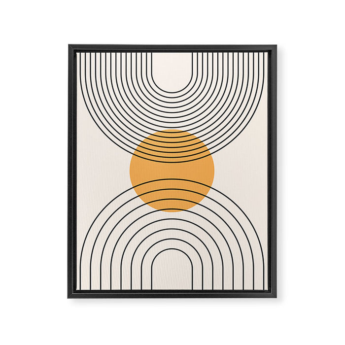 Geometric Lines in Black and Beige 29 (Rainbow and Sun Abstraction) Framed Canvas Print Gallery Image 1