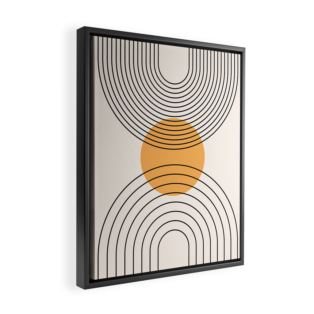 Geometric Lines in Black and Beige 29 (Rainbow and Sun Abstraction) Framed Canvas Print Gallery Image 2