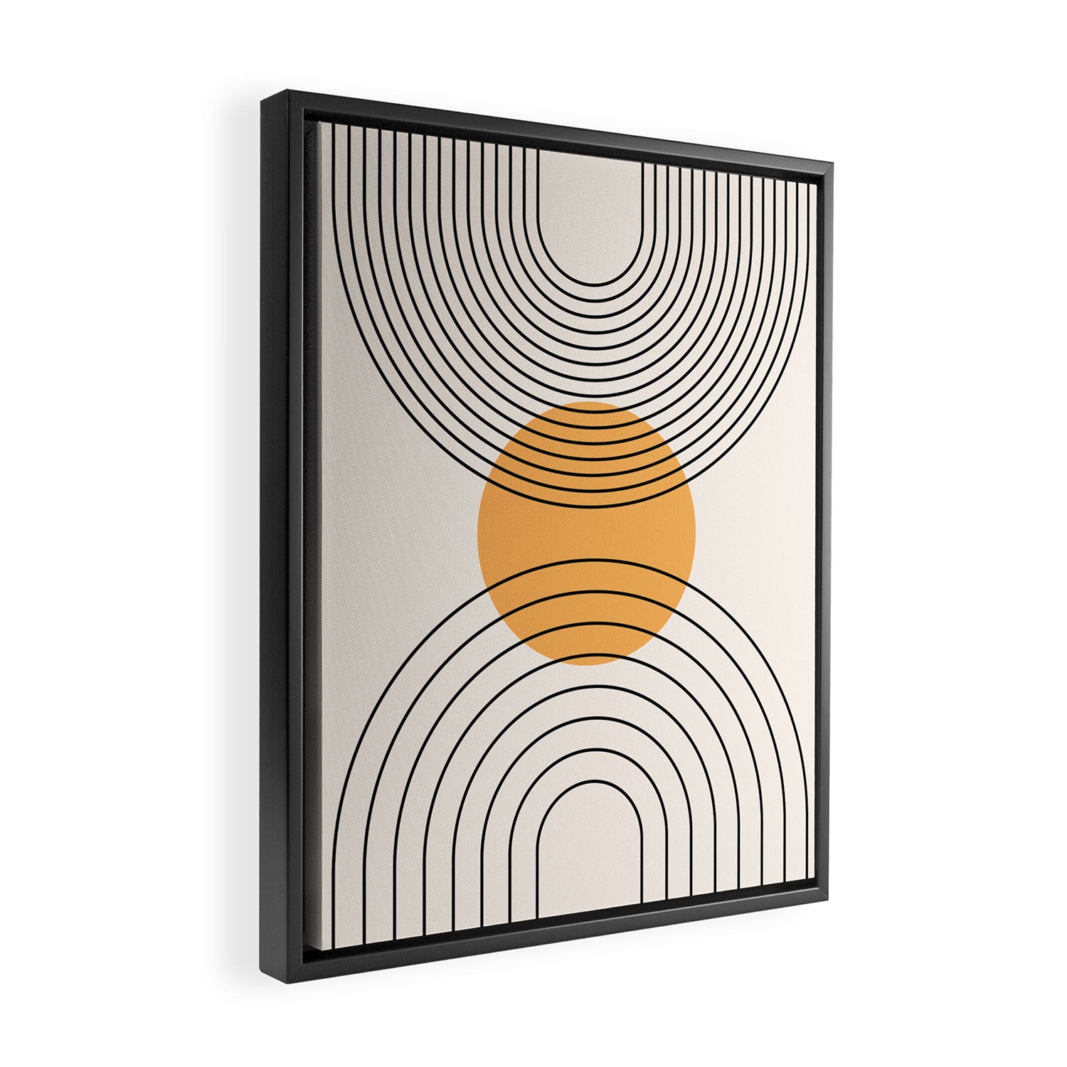 Geometric Lines in Black and Beige 29 (Rainbow and Sun Abstraction) Framed Canvas Print Gallery Image 2