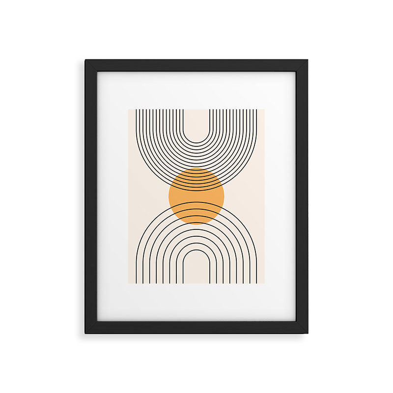 Geometric Lines in Black and Beige 29 (Rainbow and Sun Abstraction) Framed Art Print Gallery Image 6