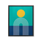 Geometric Lines in Blue Teal Yellow (Sun and Rainbow abstraction) Framed Canvas Print Gallery Image 8