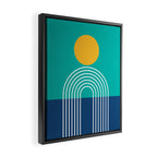 Geometric Lines in Blue Teal Yellow (Sun and Rainbow abstraction) Framed Canvas Print Gallery Image 2