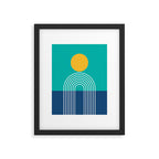 Geometric Lines in Blue Teal Yellow (Sun and Rainbow abstraction) Framed Art Print Gallery Image 6