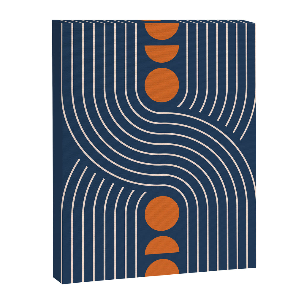 Geometric Lines in Navy and Orange (Rainbow and Moon Phases Abstract) Canvas Print Gallery Image 8