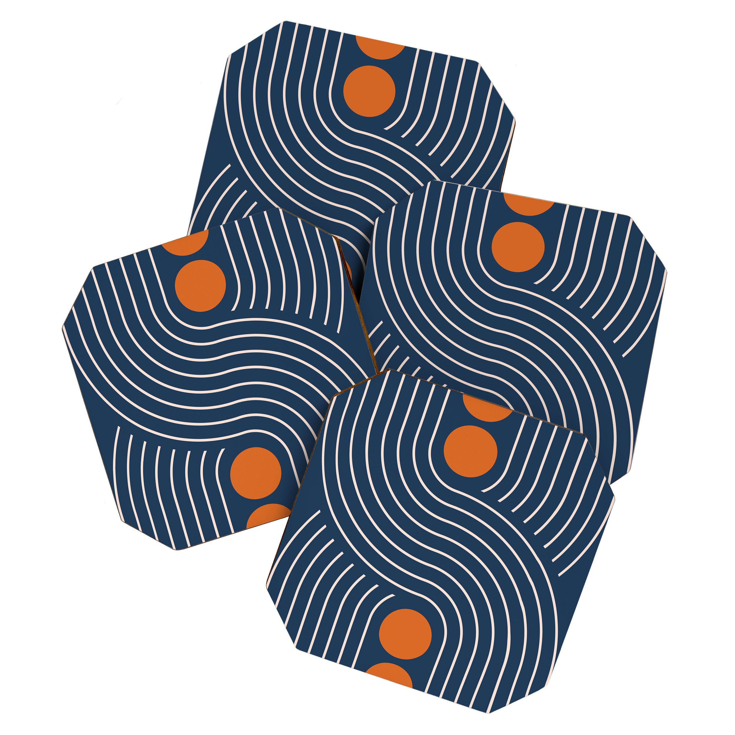 Geometric Lines in Navy and Orange (Rainbow and Moon Phases Abstract) Coaster Gallery Image 1