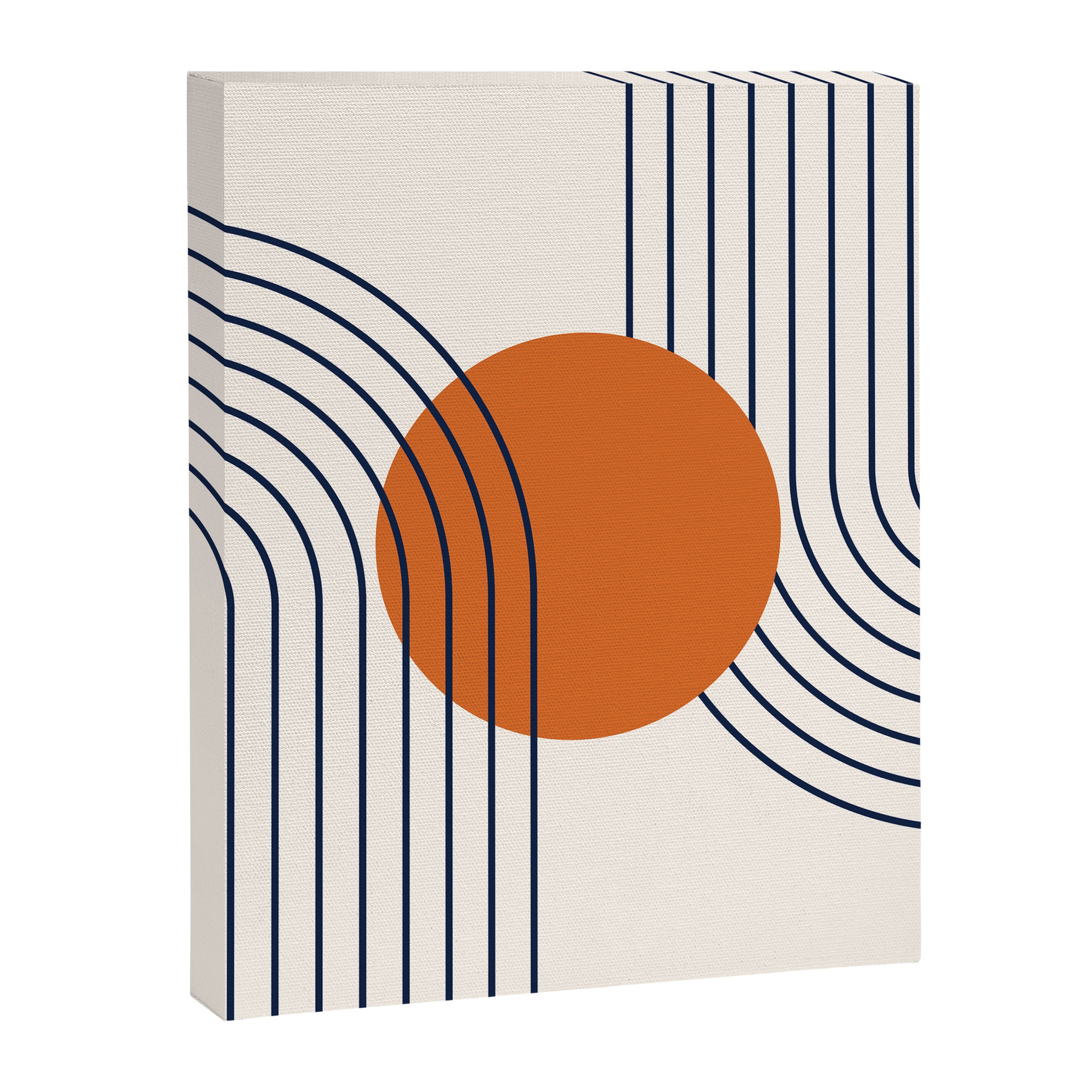 Geometric Lines in Navy Blue Orange 1 (Rainbow Abstraction) Canvas Print Gallery Image 8