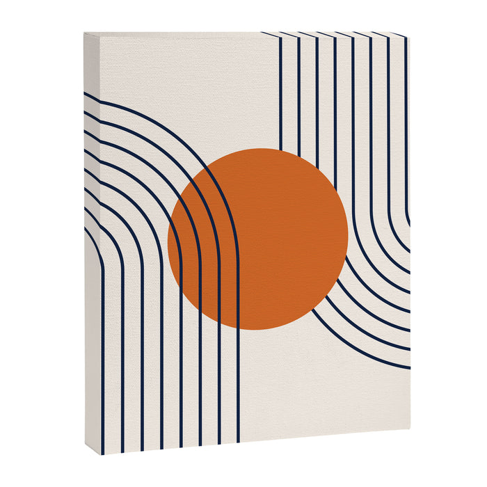 Geometric Lines in Navy Blue Orange 1 (Rainbow Abstraction) Canvas Print Gallery Image 1