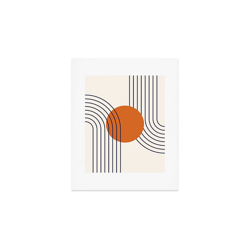 Geometric Lines in Navy Blue Orange 1 (Rainbow Abstraction) Art Print Gallery Image 1