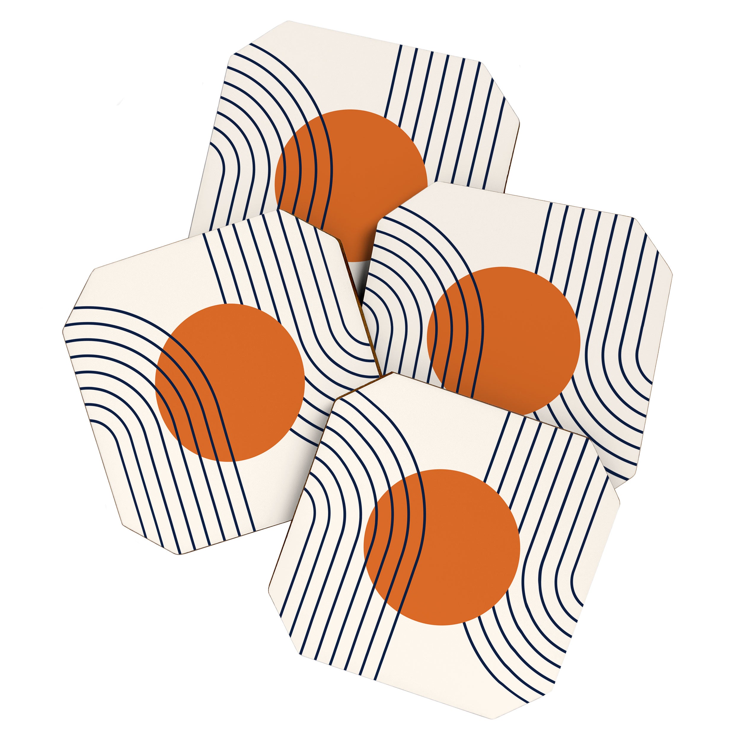Geometric Lines in Navy Blue Orange 1 (Rainbow Abstraction) Coaster Gallery Image 1