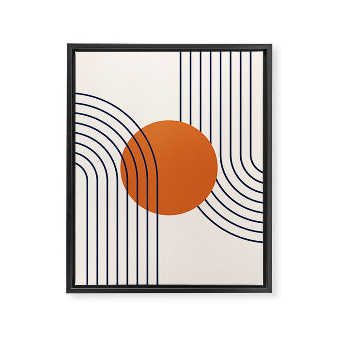 Geometric Lines in Navy Blue Orange 1 (Rainbow Abstraction) Framed Canvas Print Gallery Image 1